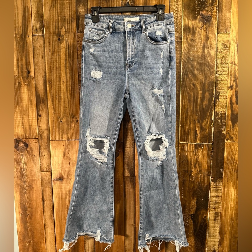 Risen high rise destroyed ankle flares denim jeans women’s Denim